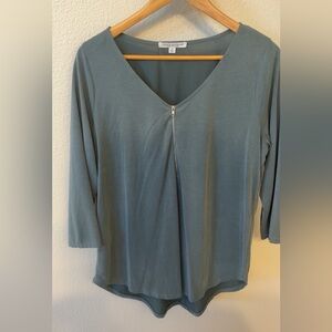 Green Envelope Teal Zip-Front Blouse
